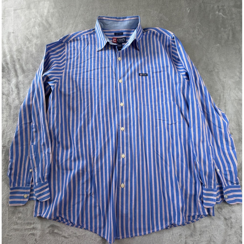 Chaps Button Down Shirt Mens XL Blue Striped Long Sleeve Easy Care